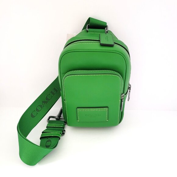 Coach CX071 Racer Sling Pack Leather Messenger Bag Kelly Green - Picture 2 of 7